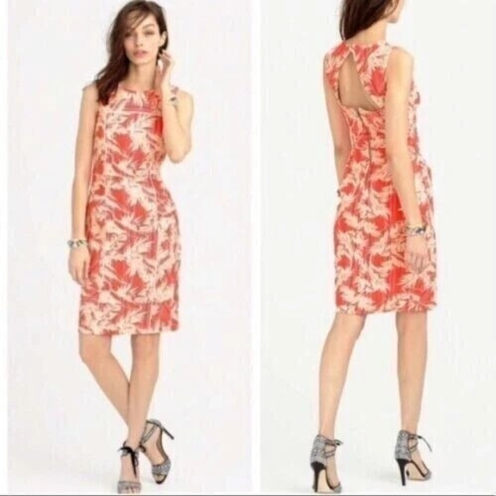 NWT J. Crew Sun Faded Tropical Palm Sheath Dress sz 0 00 Cut out Back Neon C6513